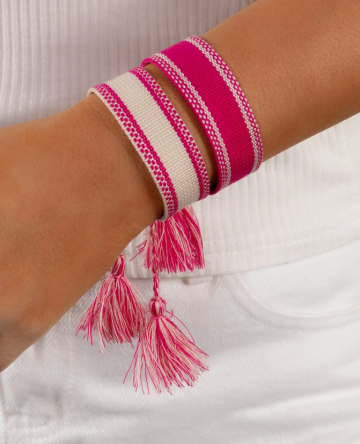 Boho armband fuchsia en wit