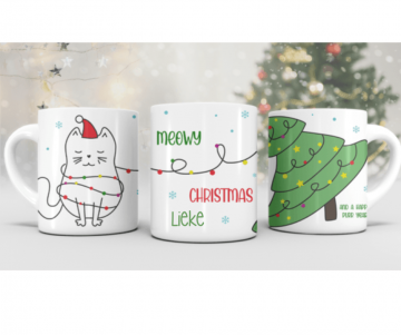 Kerstmok kat kerstboom en tekst