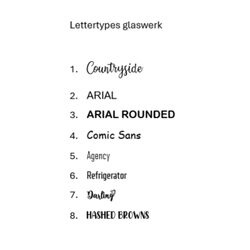 Lettertypes glasewrk graveren 0