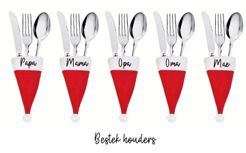 Mini kerstmutsjes bestekhouders met naam