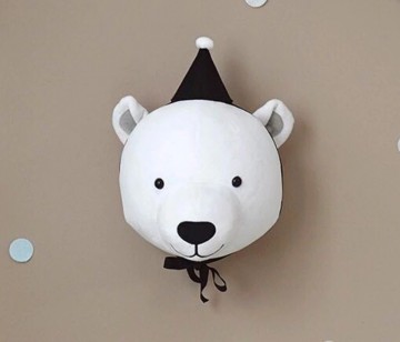 Muurhanger dierenkop ijsbeer met hoedje