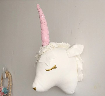 Muurhanger dierenkop unicorn met glitterhoorn