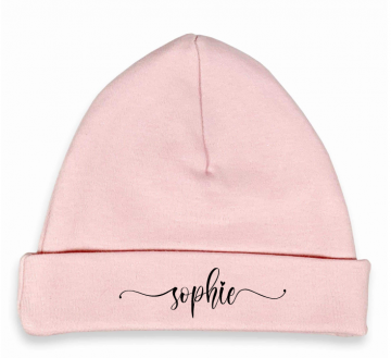 New born mutsje blush met naam zwart clareta