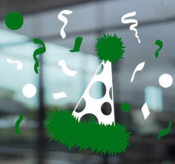 Raamsticker feest muts wit groen rsw