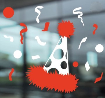 Raamsticker feest muts wit rood rsw 1 0