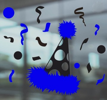 Raamsticker feest muts zwart blauw rsw  1