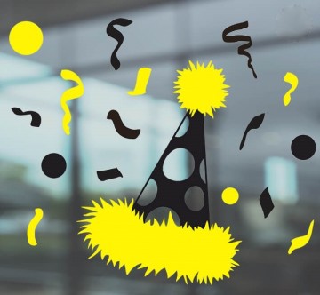 Raamsticker feest muts zwart geel rsw