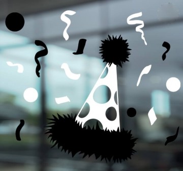 Raamsticker feest muts zwart wit rsw