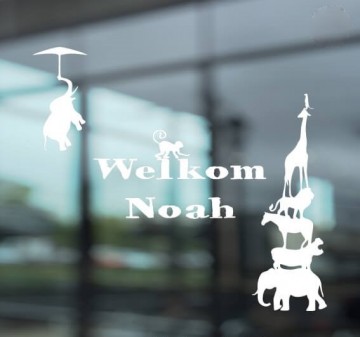 Raamsticker geboorte jungel wit