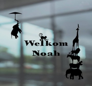 Raamsticker geboorte jungel zwart