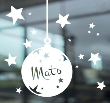 Raamsticker kerstbal met naam sterren wit