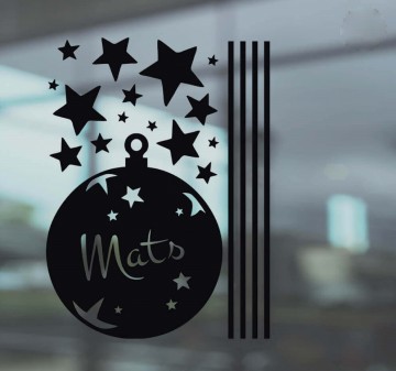 Raamsticker kerstbal met naam sterren zwart a4
