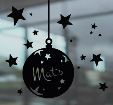 Raamsticker kerstbal met naam sterren zwart