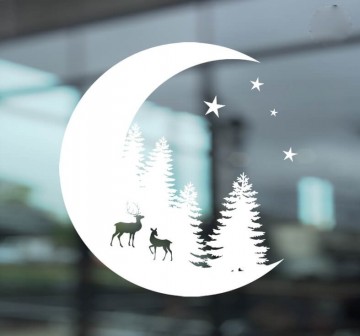 Raamsticker maan hertjes winter kerst wit