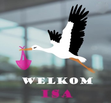 Raamsticker ooievaar geboorte ooievaar roze