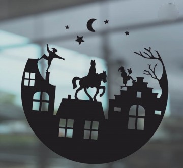 Raamsticker sinterklaas tafereel cirkel half zw