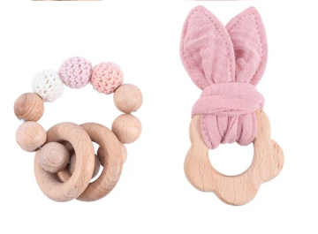 Setje bijtring bloem roze