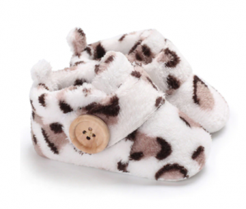 Slofjes klittenband wit luipaard