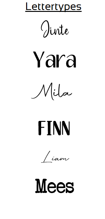 Speenkoord lettertypes