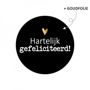 Sticker rond 40mm hartelijk gefeliciteerd zwart