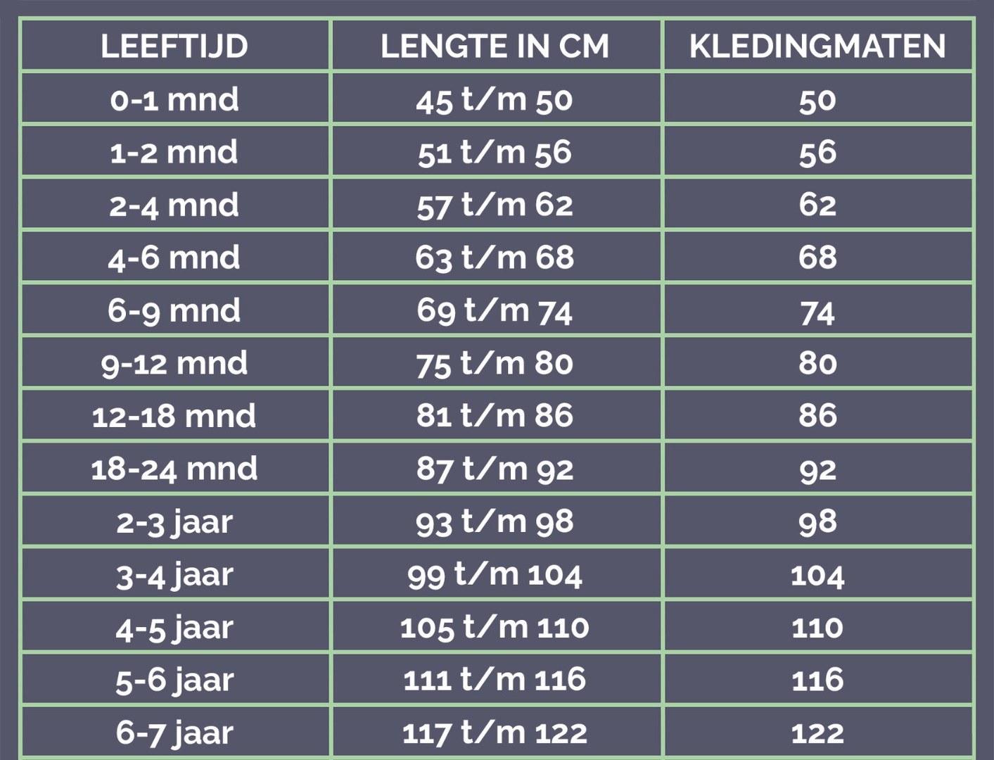 Democratie winter Deens Maattabel kleding - Kidz Label14